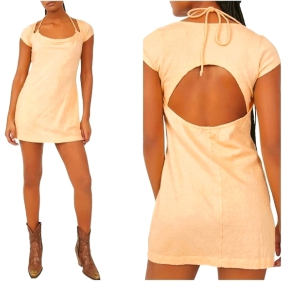 Free People Dresses & Skirts - NWT Free People Dress Vivi Open Back Stretch Cotton Dress Peach Sunrise 🍑